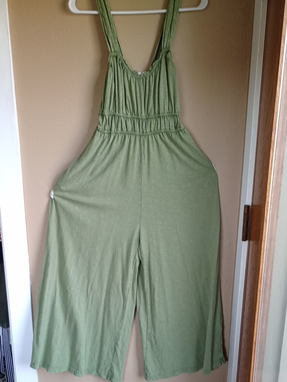Anthropology Green Comfortable Smocked Wide Leg Jumpsuit Size S
